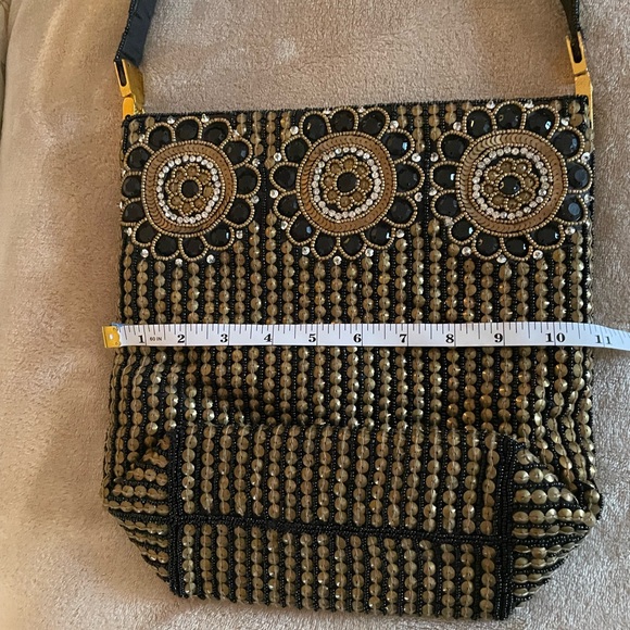 Chic Beaded Black and Gold Shoulder Bag - Picture 4 of 7